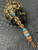 Premium Collection Engraved Skull & Vertebrae Bead Rope Leather Lanyard with Handmade Whiskey Barrel, Mother of Pearl, and Gold Web Turquoise Bead