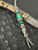 Gray Mini Cord Knife Lanyard with Layered Micarta and Green Malachite Split Bead Accented by Stainless Cross Shield