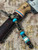 Black & Gold Paracord Knife Lanyard with One-Eyed Smoking Pirate and Ironwood/Gold Web Turquoise/Elk Antler Split Bead Accented by Brass Vase Spacers