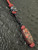 Two-Tone Red & Black Diamond Paracord Knife Lanyard with Black Skull Bead and Handmade Lava Flow Carbon Fiber Bead