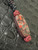 Two-Tone Red & Black Diamond Paracord Knife Lanyard with Black Skull Bead and Handmade Lava Flow Carbon Fiber Bead