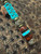 Coyote & Black Diamond Paracord Knife Lanyard with Snakewood, Brown Micarta, and Gold Web Tru-Stone Handmade Bead Accented by Turquoise Mini Cord Cobra Wrap