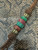 Leather Knife Nub with Red/Gold Web Tru-Stone and Malachite Tru-Stone Handmade Split Bead Accented by Brass Spirals, Red Jade, and Malachite Spacers