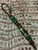 "Eye of The Tiger" - Green Brass Tiger Bead on Leather Cordage Accented by Malachite and Handmade Split Bead with Whiskey Barrel, Malachite, and Polished Palm Wood Layers