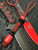 Handmade Red w/ Black Web Tru-Stone Bead Knife Lanyard with Faceted Black Accent Spacers with Red/Black Diamond Paracord