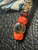 Nautical Themed Brass Octopus Skull & Anchor Bead Lanyard with Multi-Color Infinity Bead and Tan Cobra Knot Wrap Over Orange Paracord