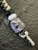 Two-Tone Paracord Knife Lanyard with Flip Mask Skull Accented by Handmade Mother of Pearl Resin Bead, White and Faceted Black Spacers