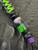 Premium Collection Ebony Wood & Purple/Green Swirl Bead Knife Lanyard with High Viz Green and Purple Cobra Wrap Accented by Amethyst and Onyx Spacers