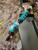 Leather and Turquoise Cobra Wrap Knife Lanyard with Gold Web Turquoise Tru-Stone & Mother of Pearl Resin Bead Accented by Brass and Opalite Spacers