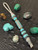 Premium Collection Silver Carbon Fiber & Gold Web Turquoise Tru-Stone Knife Lanyard with Gray and Turquoise Cobra Wrap Accented by Turquoise and Brass