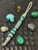 Premium Collection Silver Carbon Fiber & Gold Web Turquoise Tru-Stone Knife Lanyard with Gray and Turquoise Cobra Wrap Accented by Turquoise and Brass