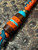 Two Tone Turquoise/Black Diamond and Hunter Orange Paracord Knife Lanyard with Snakewood, Orange Griptec, and Turquoise Tru-Stone Split Bead Accented by Brass & Turquoise Spacers