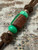 Leather Shorty Knife Nub with Twisted Koa and Green Resin Bead Accented by Copper & Jade Green Accents