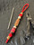 Stabilized Burl, Coyote G10, and Pink Resin Split Bead Knife Lanyard On Red 550 Cord with Coyote Wrap Accent