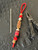 Stabilized Burl, Coyote G10, and Pink Resin Split Bead Knife Lanyard On Red 550 Cord with Coyote Wrap Accent