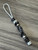 Gray Mini Cord Knife Lanyard with Black Spiral Wrap, Two-Sided Metal Skull, Faceted Beads, and Textured Metal Spacers