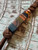 Deep Blue & Copper Cross Shield Leather Knife Lanyard with Stabilized Blue Burl, Zebra Wood, and Dyed Green Burl Handmade Bead