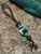 Leather Shorty Knife Nub with Ironwood, Ram's Horn, and Tiffany Blue G10 Liner Handmade Bead Accented by Copper and Turquoise