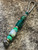Green Brass Spindle Bead Knife Lanyard with Green Double Wrap, Brass, Jade Green Spacers, and Dragon Skin Tru-Stone & Elk Antler Split Bead