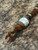 Teak and Gold Web Tru-Stone Split Bead Knife lanyard with Brass and Tiger's Eye Accents on Leather Teak and Gold Web Tru-Stone Split Bead Knife lanyard with Brass and Tiger's Eye Accents on Leather