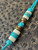Handcrafted Elk Anlter and Gold Web Turquoise Bead Knife Lanyard with Picture Jasper and Brass Accents on Turquoise Paraord