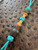 Turquoise Paracord Knife Lanyard with Brass Eagle Head and Red Sardonyx Accents with Handmade Ironwood and Resin Split Bead