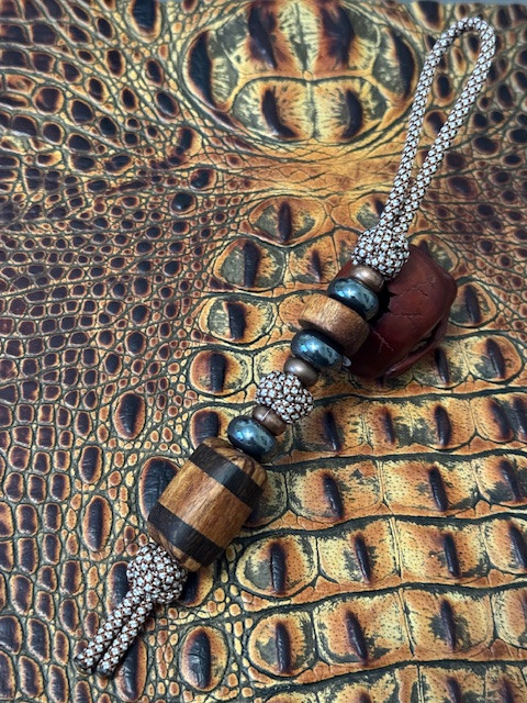 Copper, Hematite, and Exotic Wood Bead Knife Lanyard