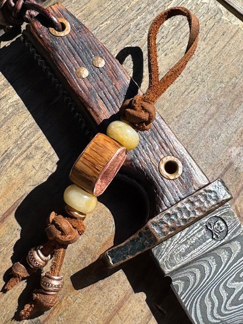 "The Moonshiner" Copper & Jack Daniel's Whiskey Barrel Bead Leather Knife Lanyard