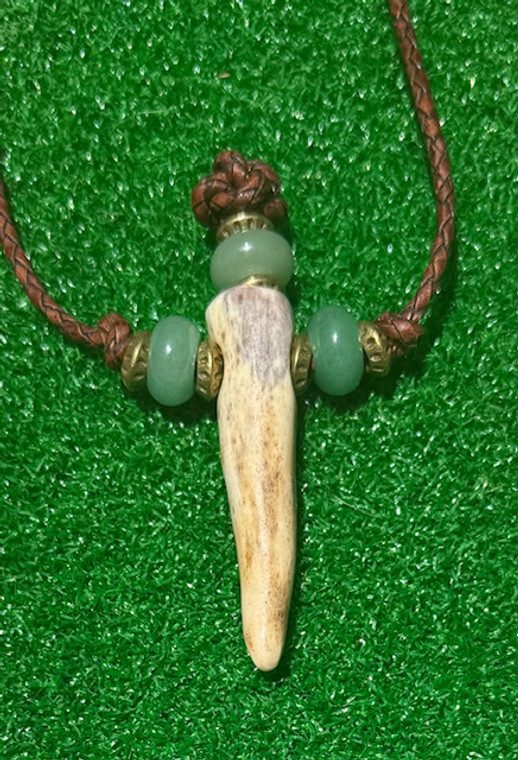 Polished Elk Antler Cross Pendant with Leather Cord and Beads