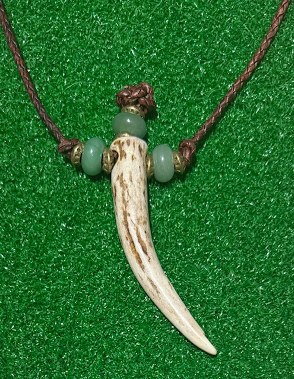 Curved Elk Antler Cross Pendant with Leather Cord and Beads