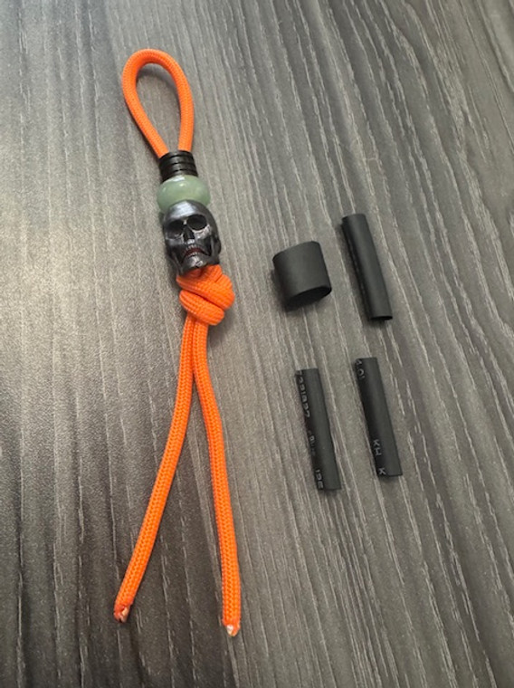 DIY Knife Lanyard Kit - Hunter Orange Paracord with Skull and Accent Beads