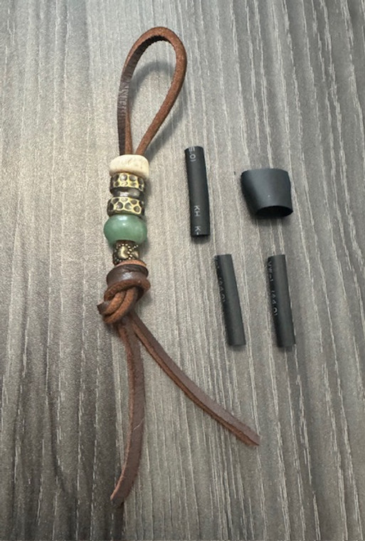 DIY Knife Lanyard Kit - Brown Lace Leather with Brass, Aventurine, and Elk Antler Beads