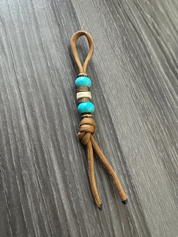 DIY Knife Lanyard Kit - Coyote Brown Paracord with Brass, Turquoise, and Small Elk Antler Spacer Bead