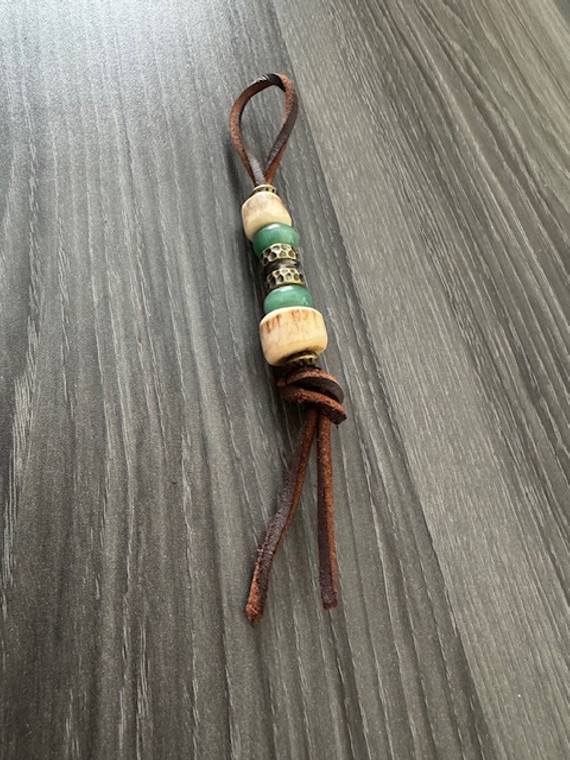 DIY Knife Lanyard Kit - Brown Lace Leather with Brass Spacers, Aventurine Beads, and Elk Antler Beads