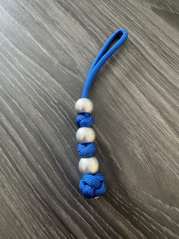 Small Royal Blue Paracord Knife Lanyard with Lightweight Silver Beads