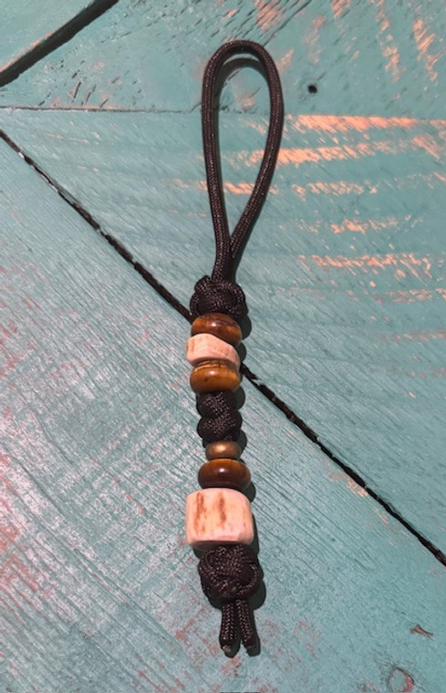 Tiger's Eye and Elk Bead Knife Lanyard On Black Paracord