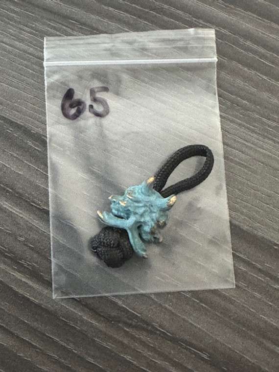 Double Sided Patina Brass Samurai Mask EDC Large Hole Knife Lanyard Bead
