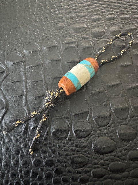 Thuya Burl, Gold Web Turquoise Tru-Stone, and Elk Antler Split Lanyard Bead