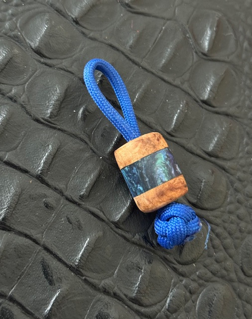 Figured Teak Wood and Peacock Swirl Resin Handmade EDC Lanyard Bead