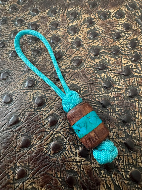 Handmade Redwood and Chrysocola Tru-Stone EDC Lanyard Bead