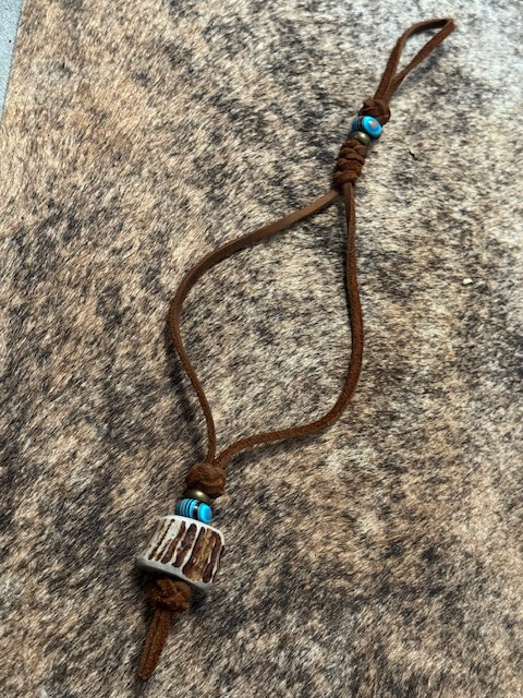 Malachite, Brass, and Gnarly Bark Deer Antler Leather Wristlet Lanyard for Hatchet or Open Tang Bowie