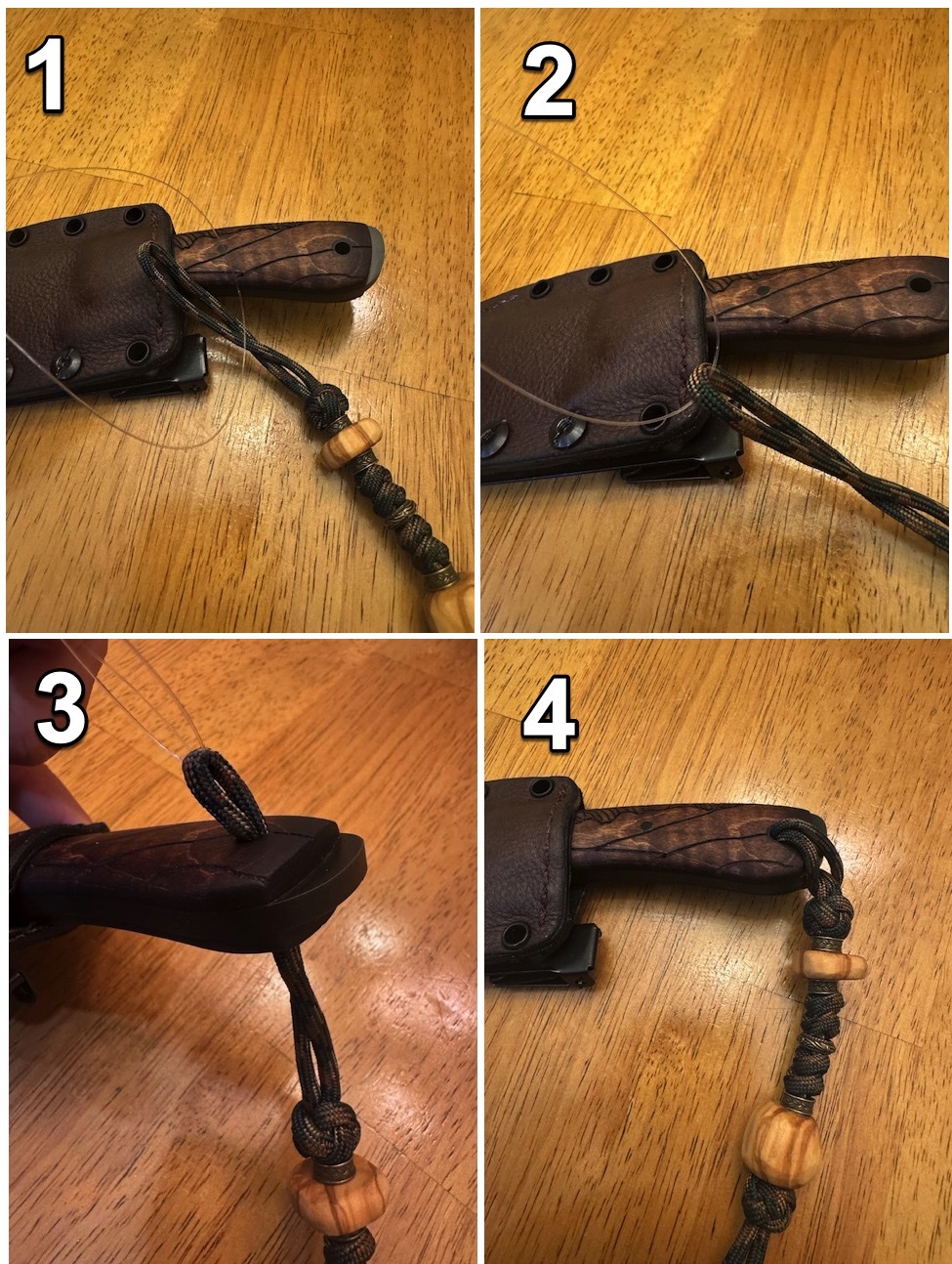 how to use fishing line to attach knife lanyard