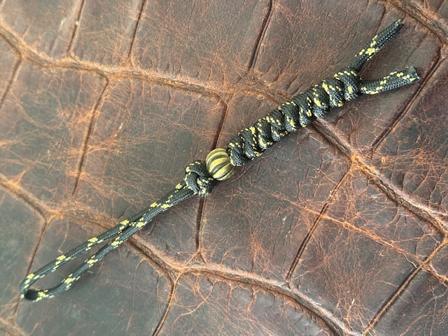 Black and Gold Paracord Knife Lanyard with Brass Spiral Spacer