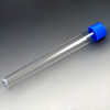 Polystyrene (PS) test tube with attached blue screw cap