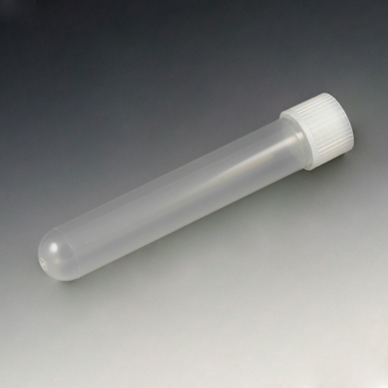 Polypropylene (PP) test tube with attached white screw cap