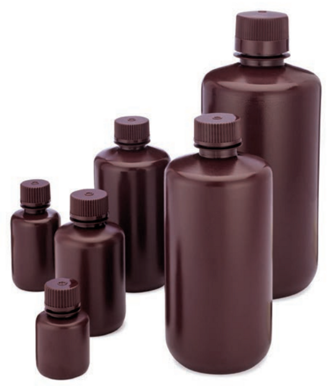 Globe Scientific Diamond RealSeal Amber Narrow Mouth HDPE Bottles