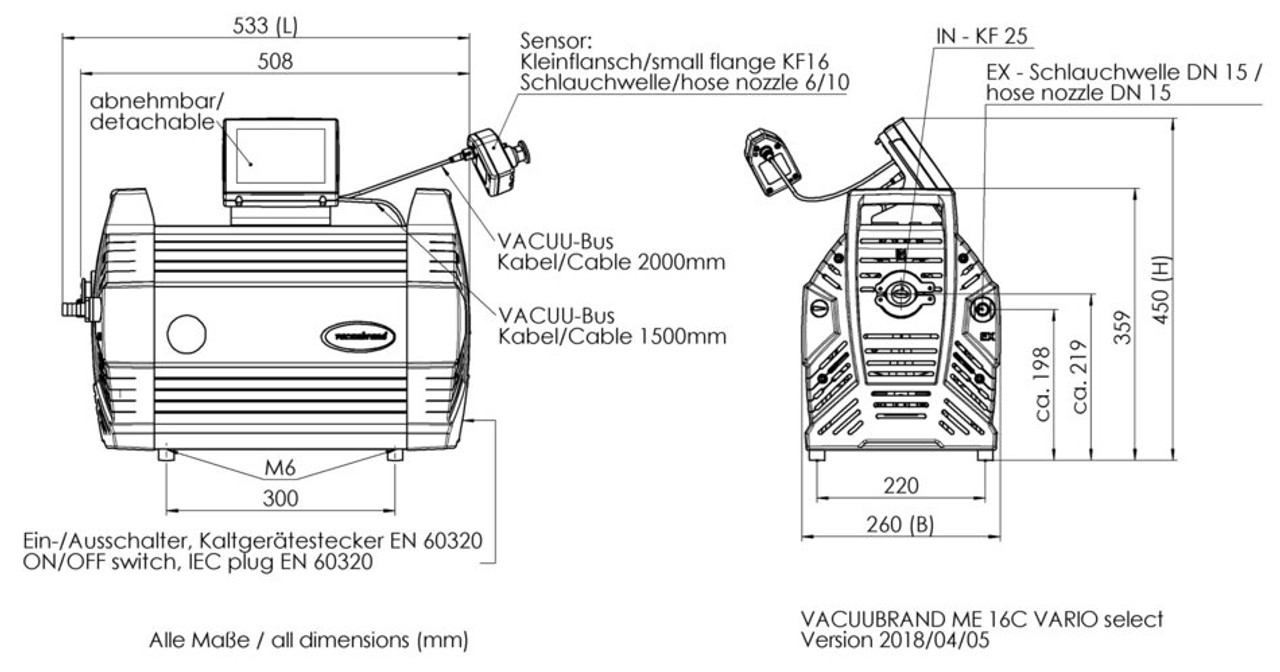 ME 16C Vario Select Dimensions