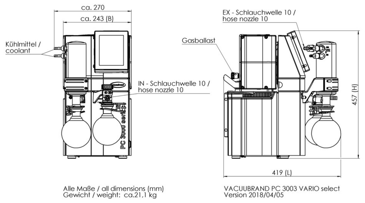 PC 3003 Vario Select Dimensions