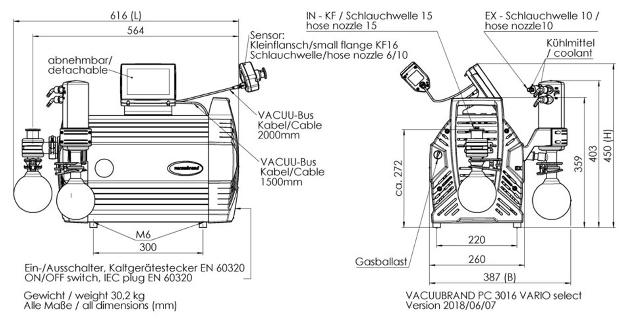 PC 3016 Vario Select Dimensions