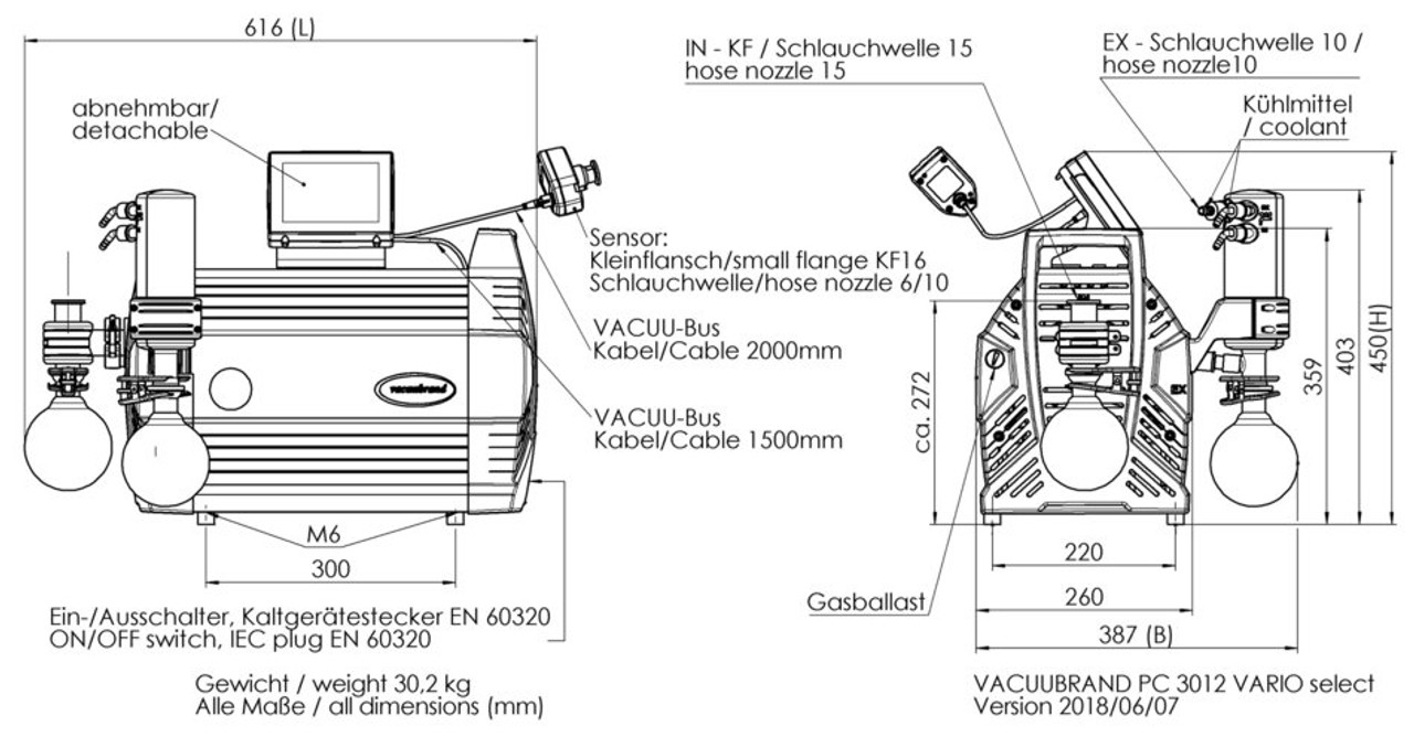 PC 3012 Vario Select Dimensions